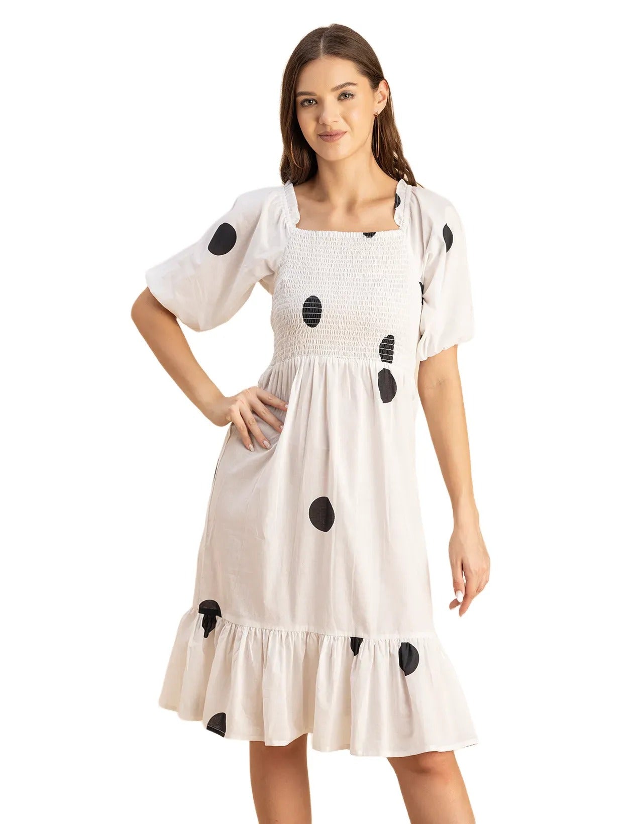 Printed Cotton Fit And Flare Dress - Cute Casual Dress