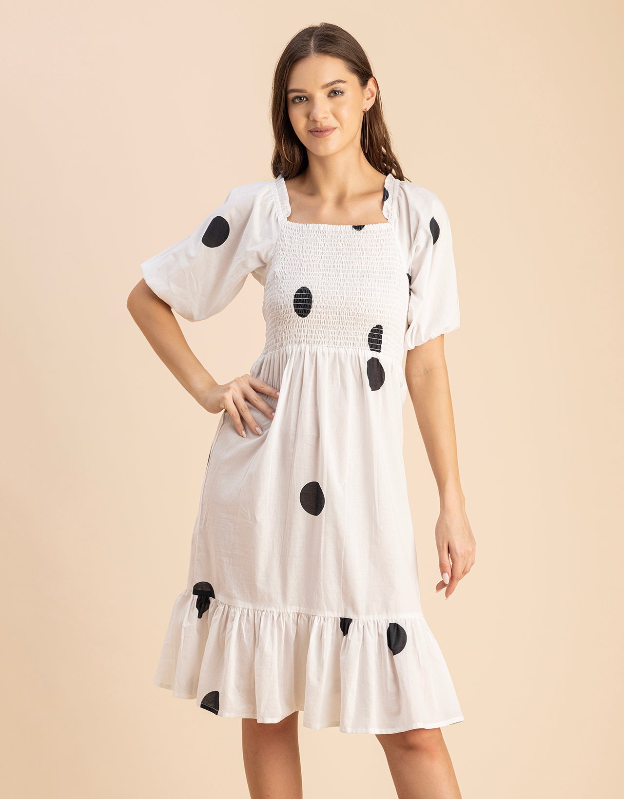 Printed Cotton Fit And Flare Dress - Cute Casual Dress