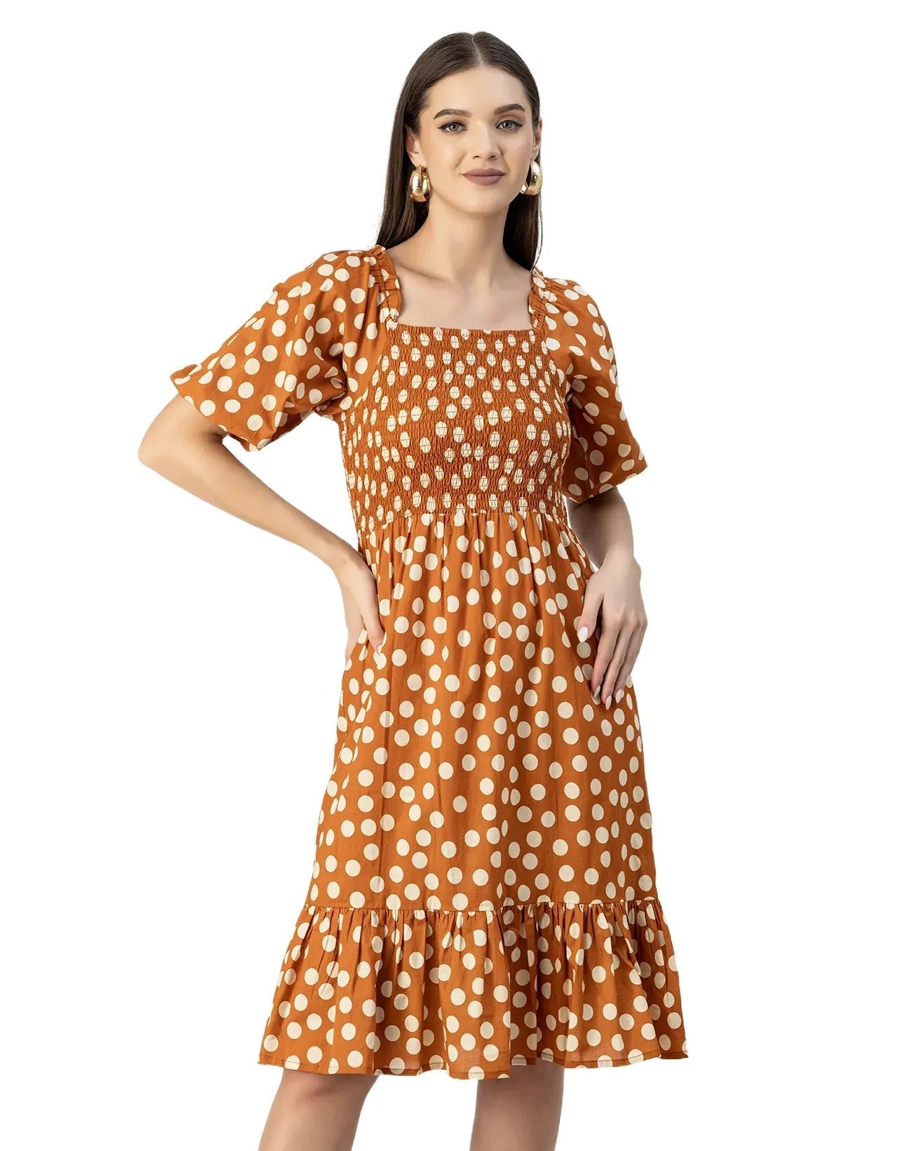 Printed Cotton Fit And Flare Dress - Cute Casual Dress