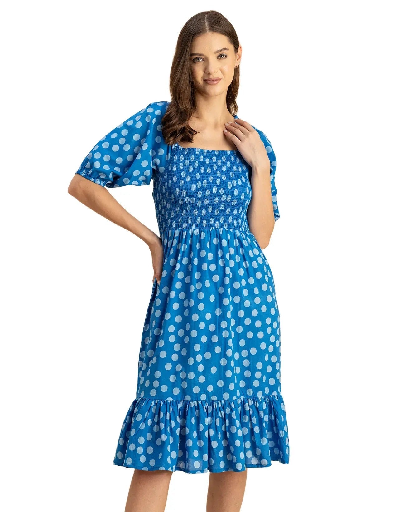 Printed Cotton Fit And Flare Dress - Cute Casual Dress