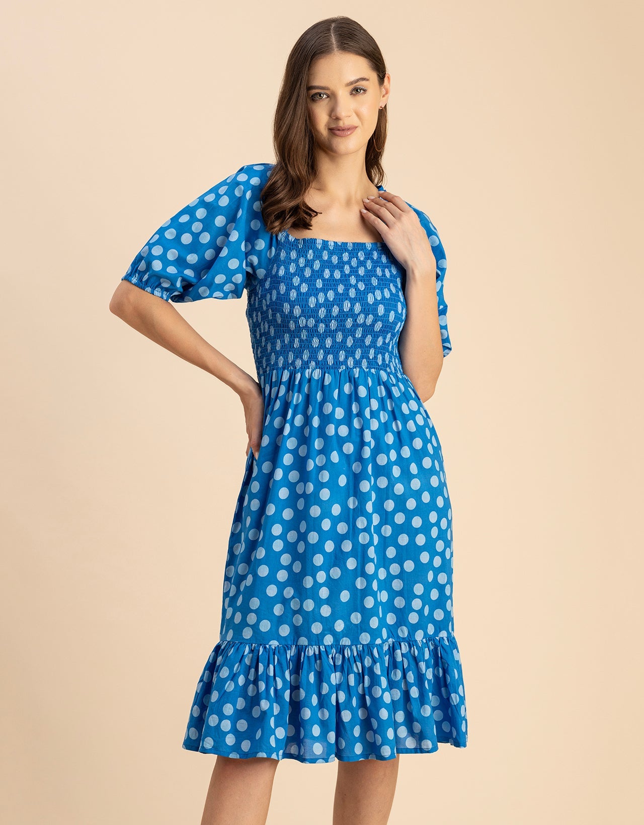 Printed Cotton Fit And Flare Dress - Cute Casual Dress