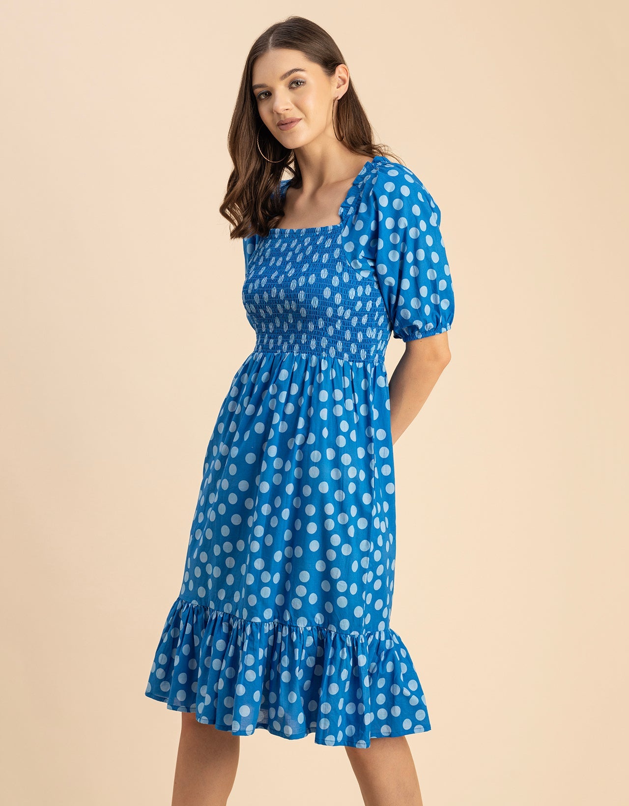 Printed Cotton Fit And Flare Dress - Cute Casual Dress