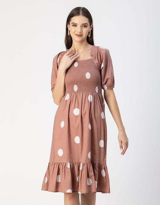 Printed Cotton Fit And Flare Dress - Cute Casual Dress