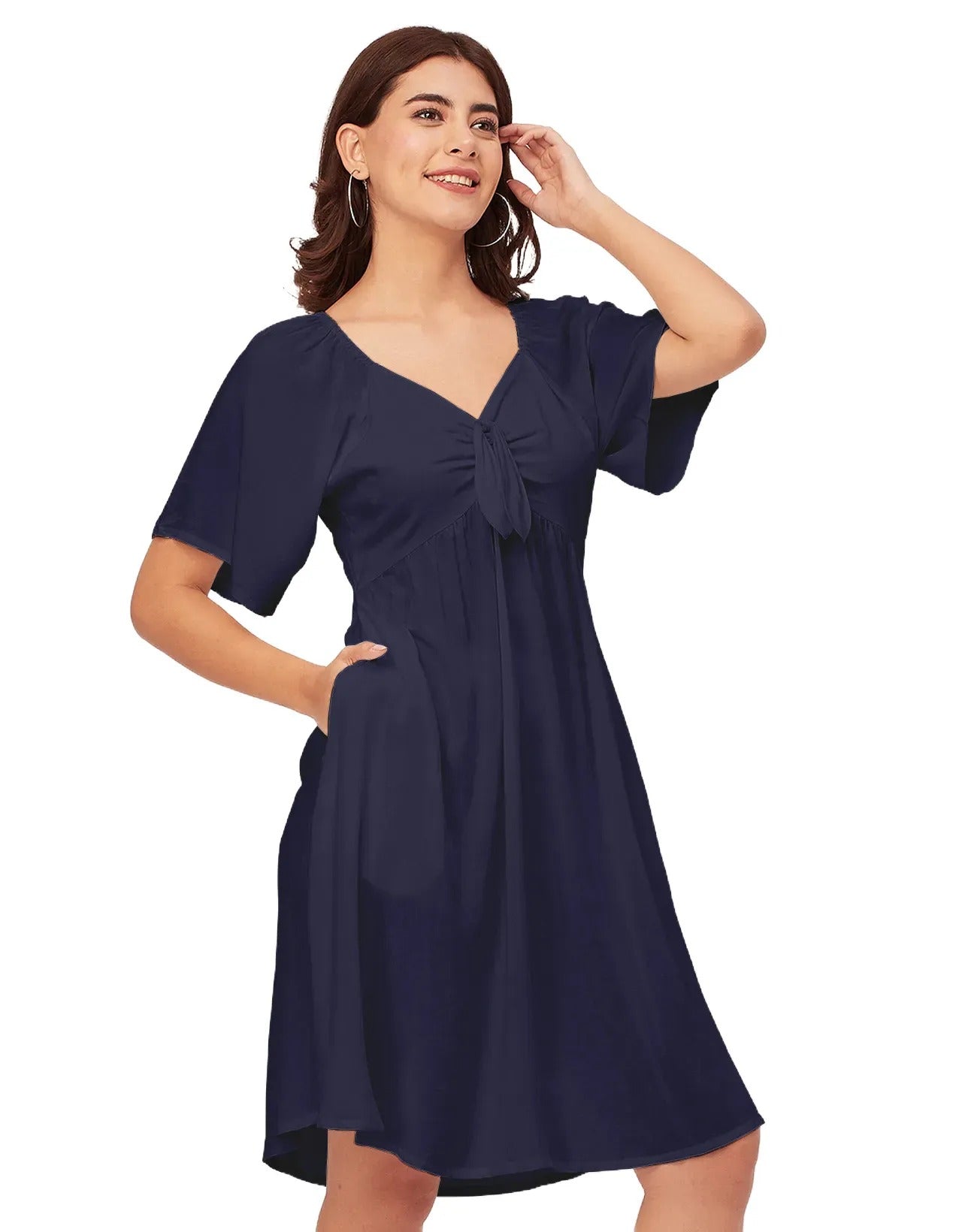 Sweetheart Neck Solid Rayon Flared Dress