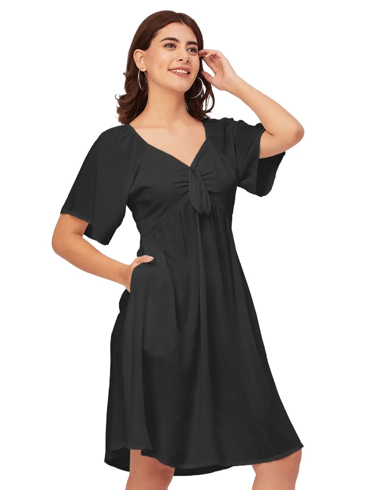 Sweetheart Neck Solid Rayon Flared Dress