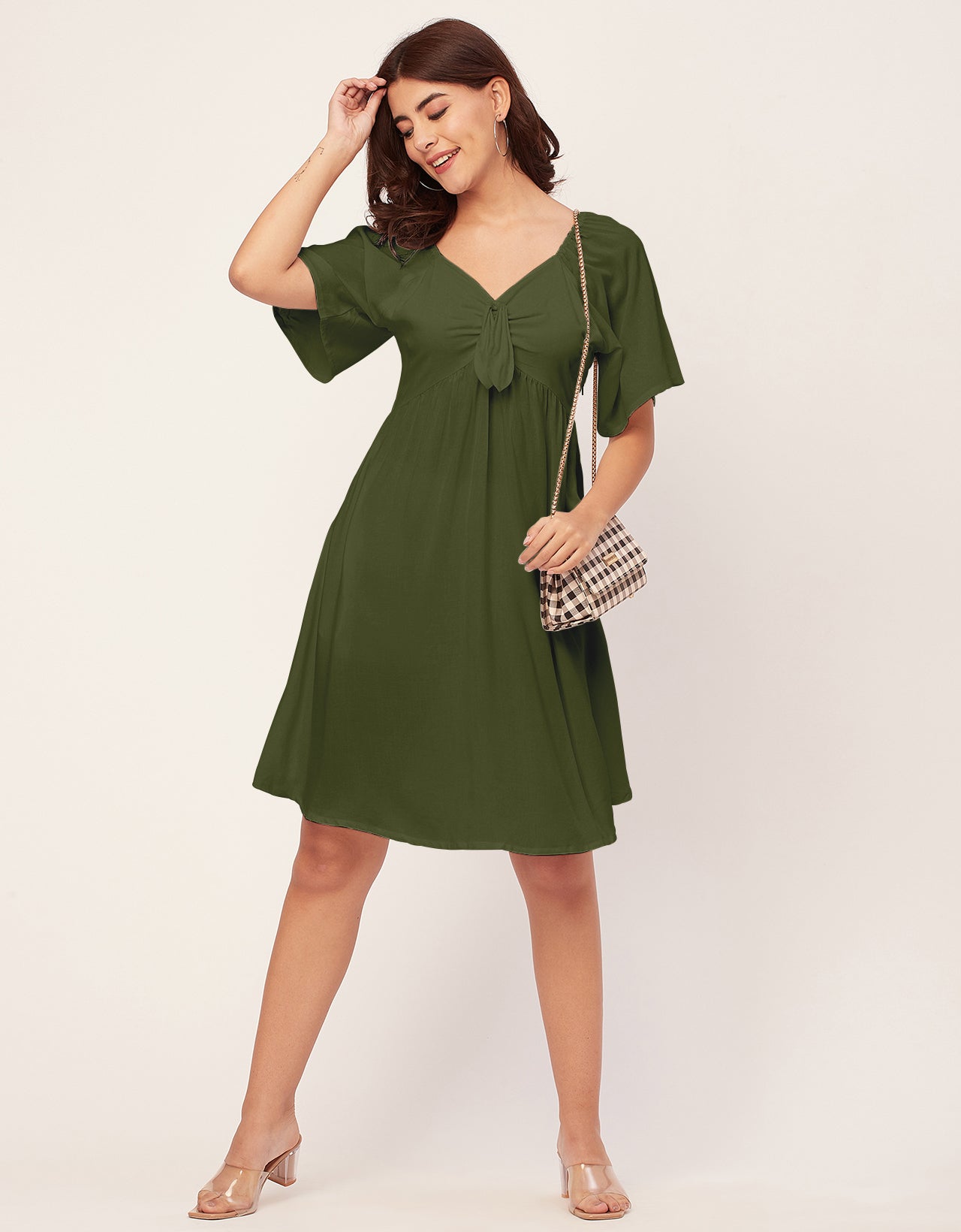 Sweetheart Neck Solid Rayon Flared Dress