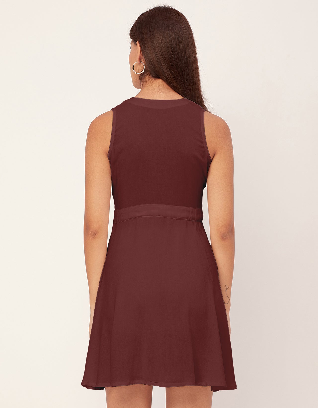 V Neck Rayon Sleeveless Fit And Flare Dress