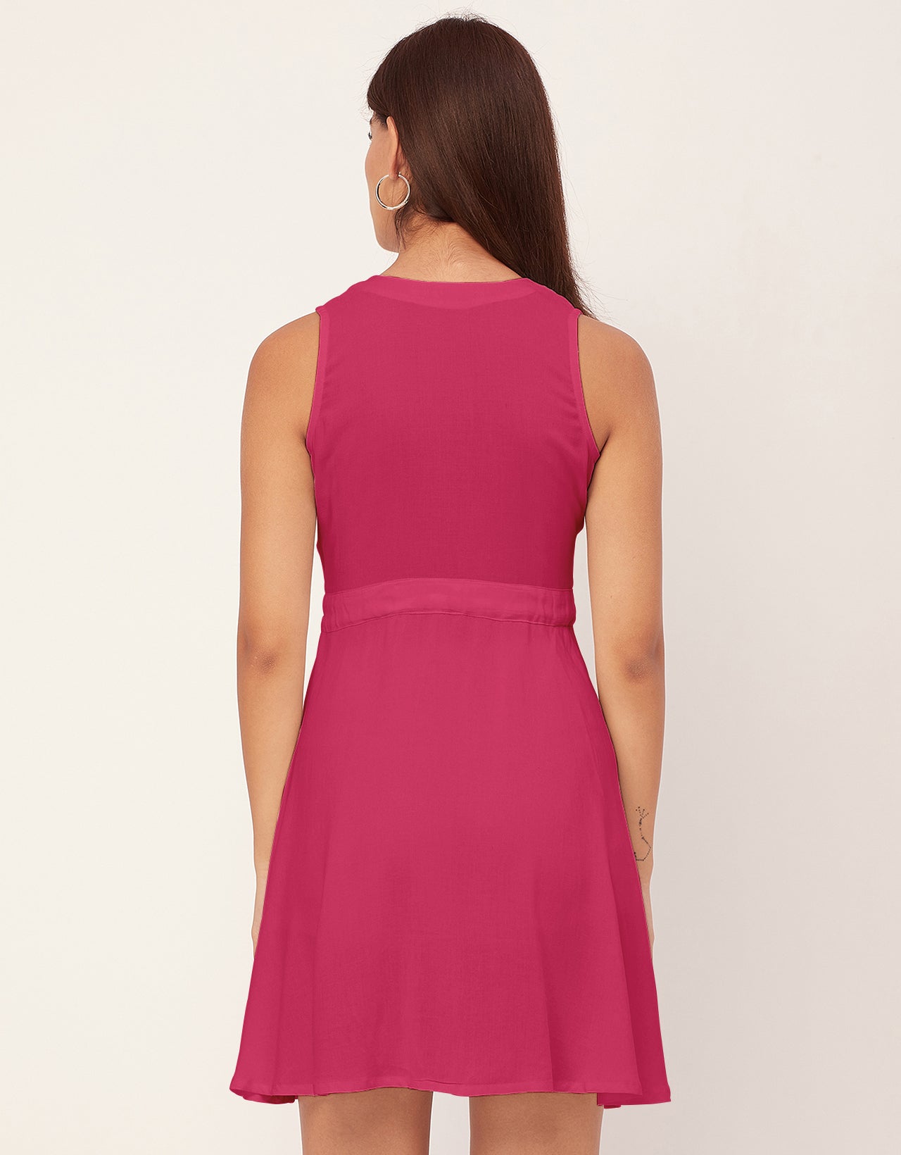 V Neck Rayon Sleeveless Fit And Flare Dress