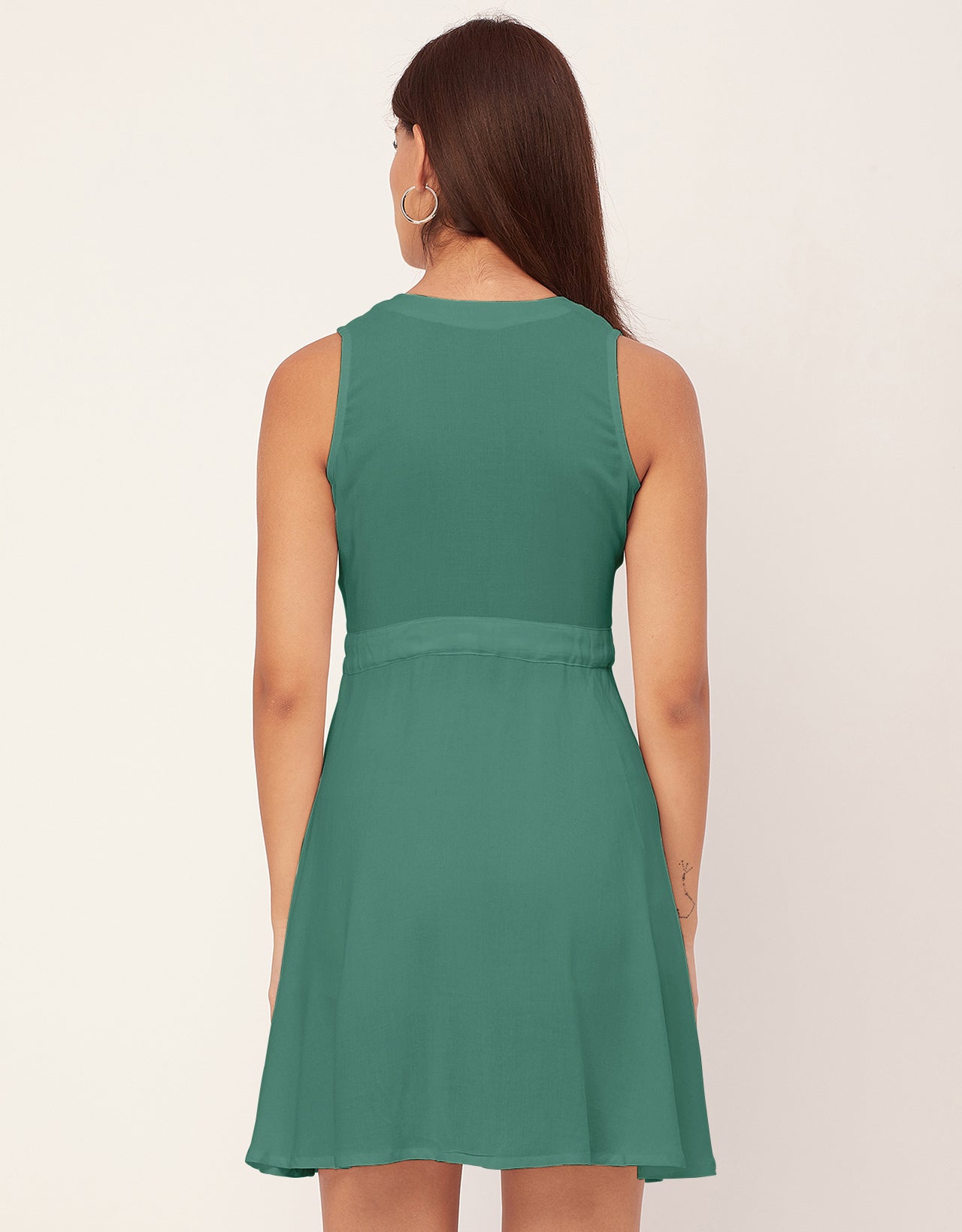 V Neck Rayon Sleeveless Fit And Flare Dress