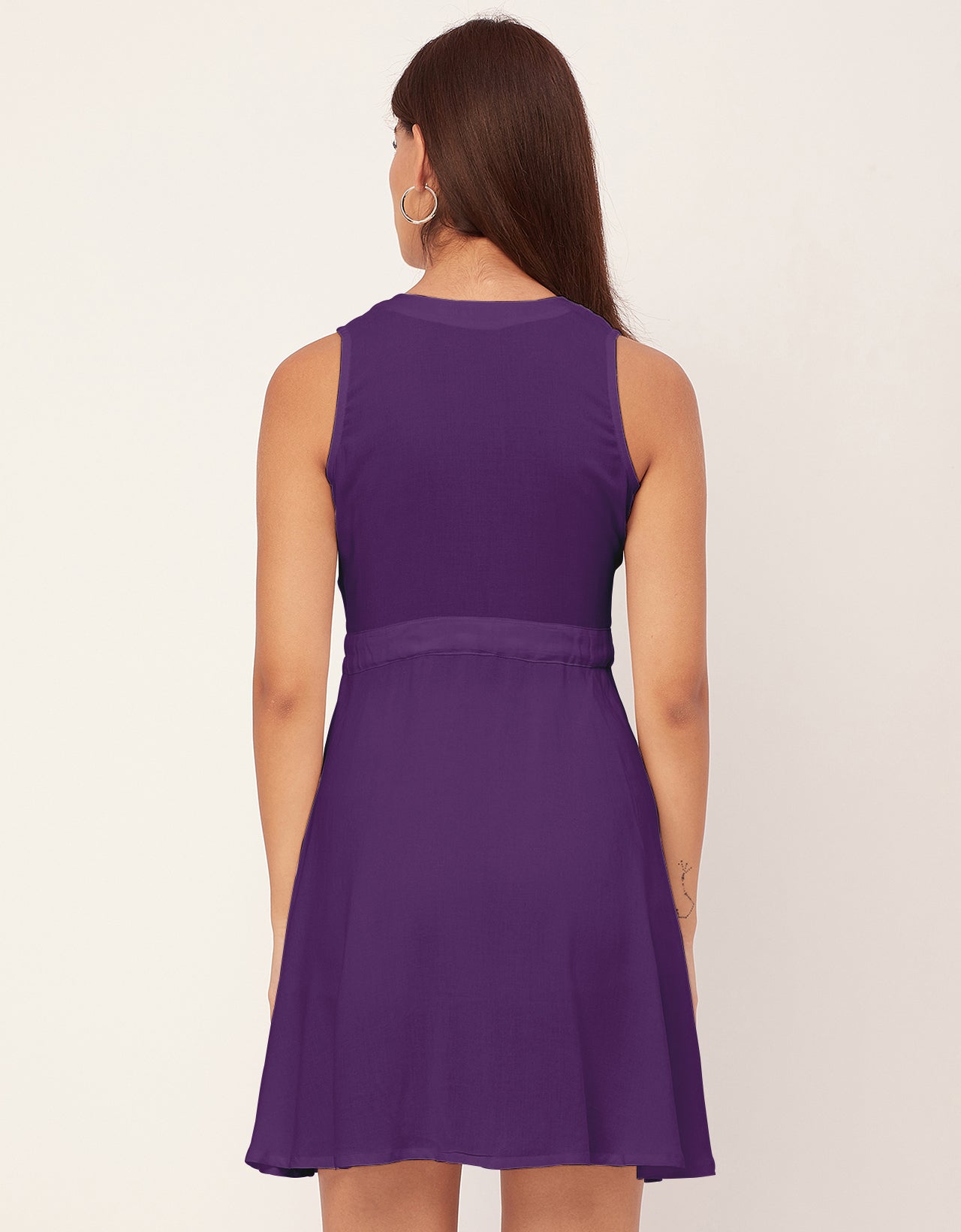 V Neck Rayon Sleeveless Fit And Flare Dress