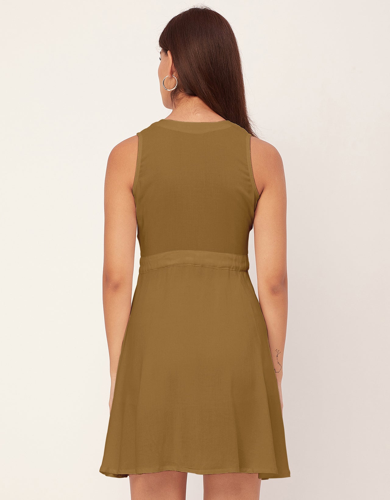 V Neck Rayon Sleeveless Fit And Flare Dress