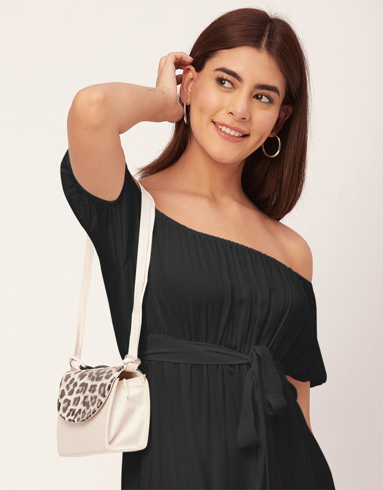 Off Shoulder Solid Rayon Gathered Dress