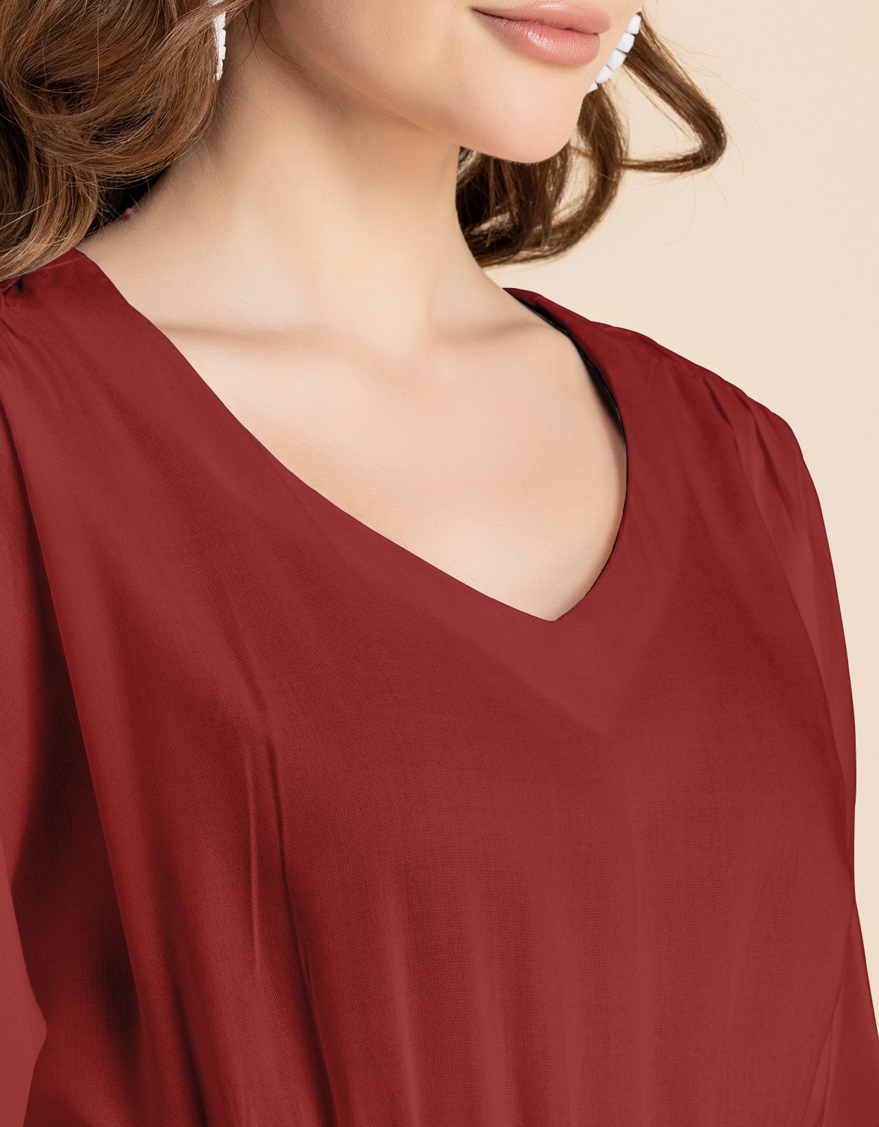 V Neck Solid Rayon Short Sleeve Maxi Dress