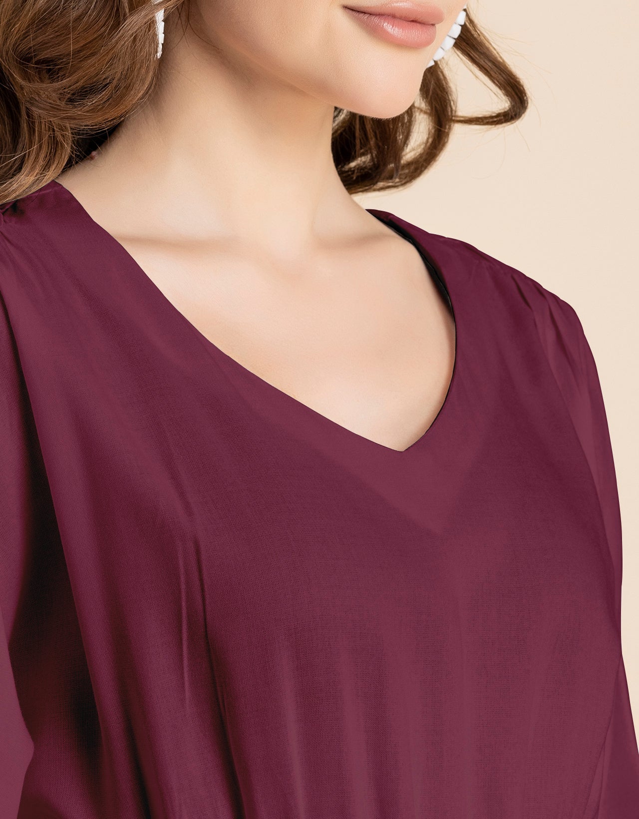 V Neck Solid Rayon Short Sleeve Maxi Dress