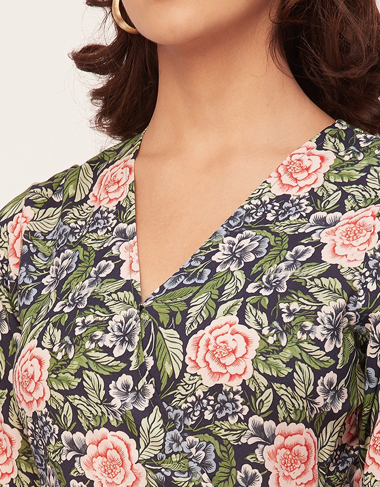 V Neck Printed Rayon quarter sleeve Wrap Dress