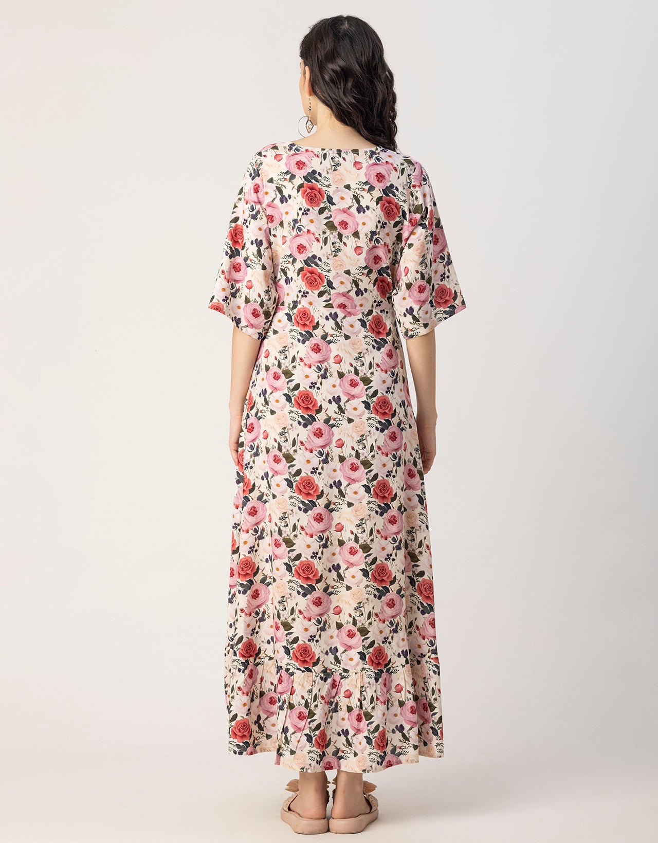 V Neck Printed Rayon quarter sleeve Wrap Dress