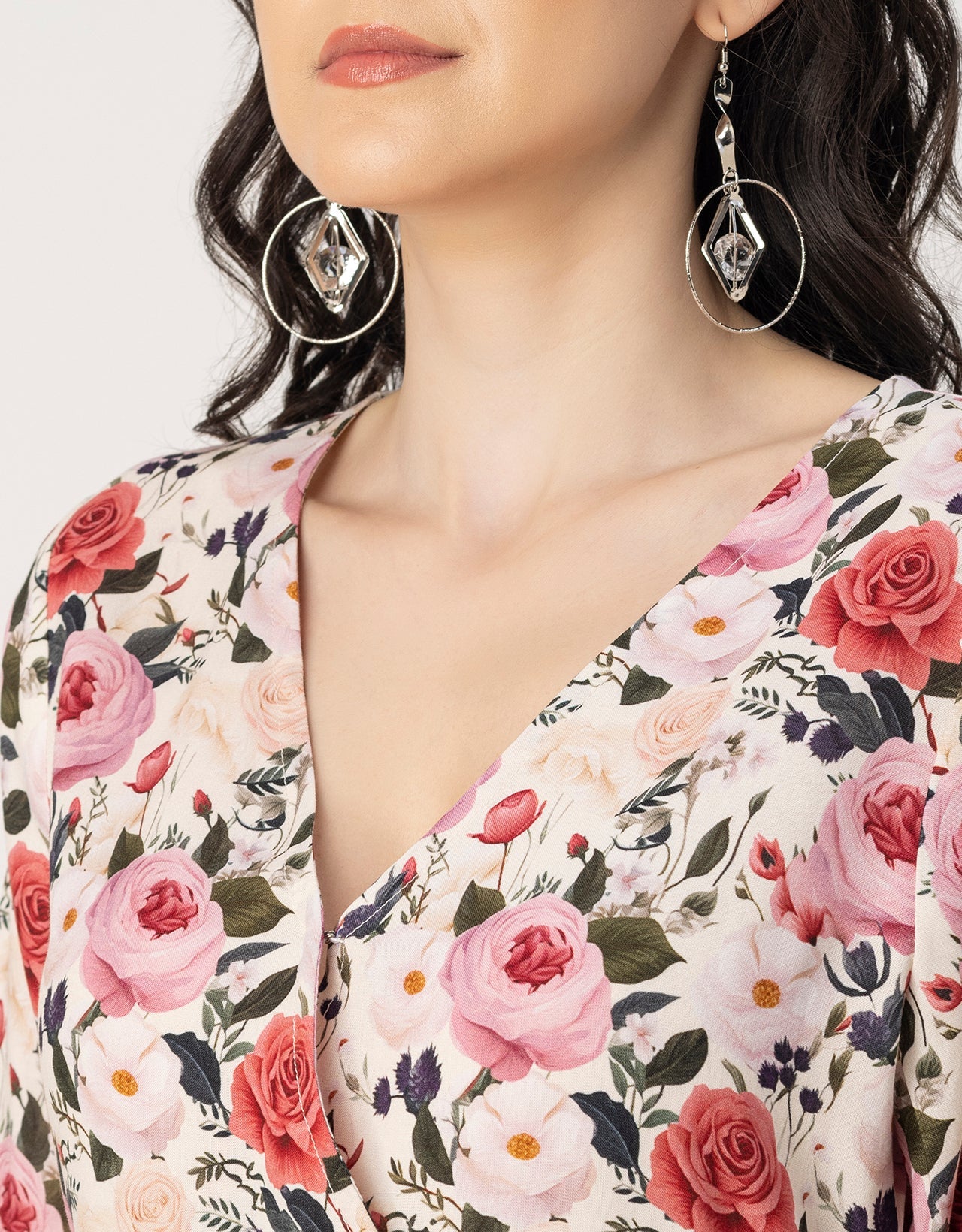 V Neck Printed Rayon quarter sleeve Wrap Dress