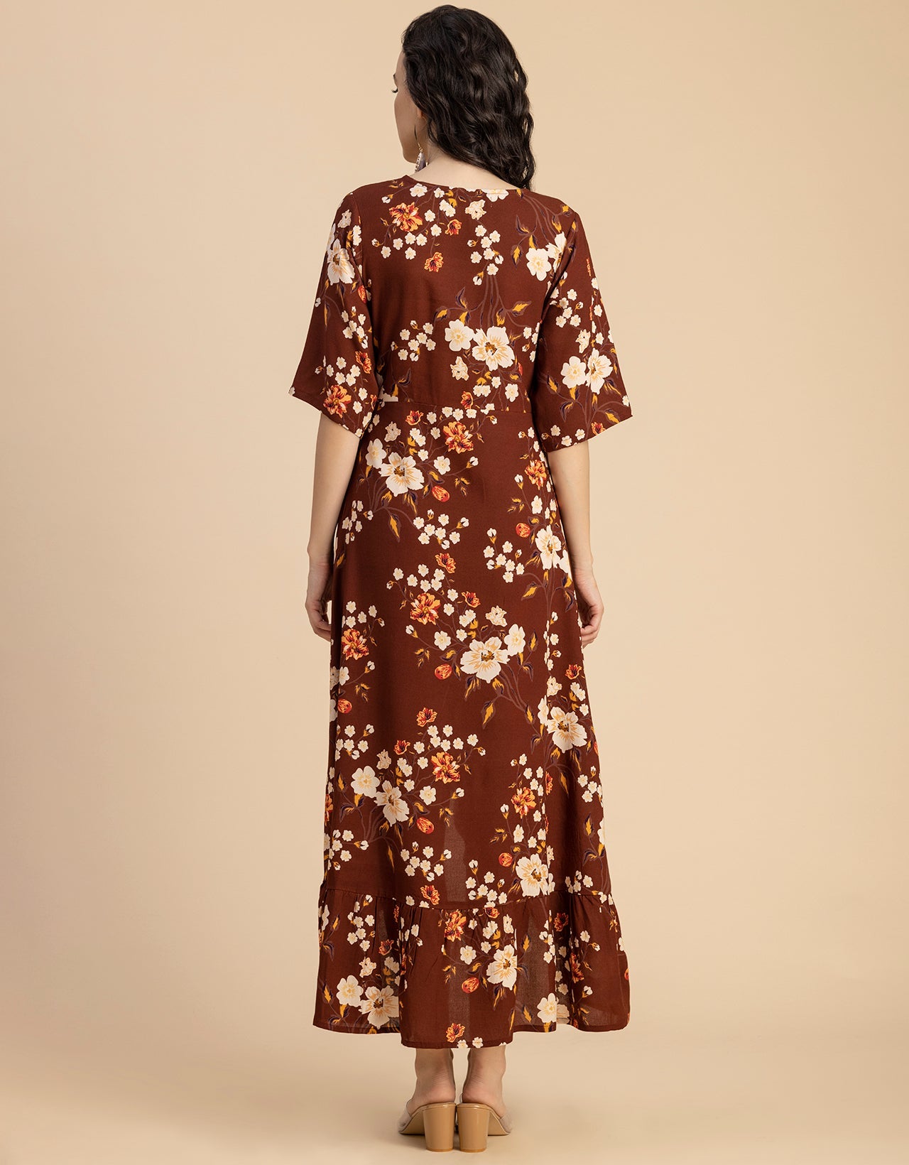 V Neck Printed Rayon quarter sleeve Wrap Dress