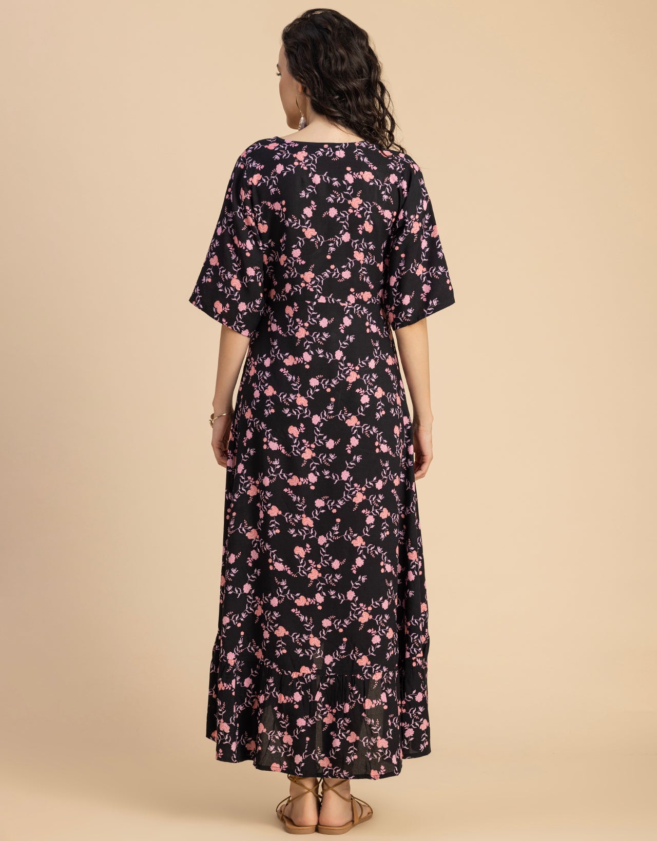 V Neck Printed Rayon quarter sleeve Wrap Dress