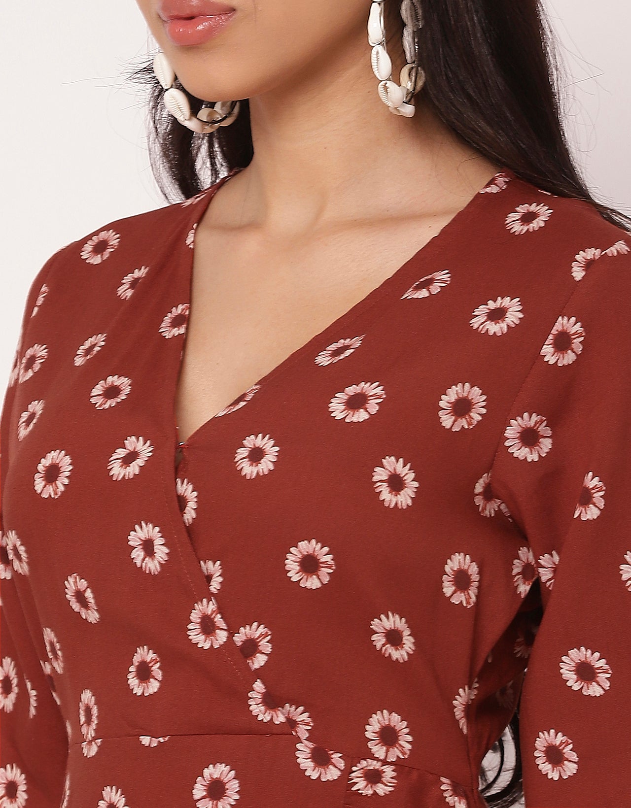 V Neck Printed Rayon quarter sleeve Wrap Dress