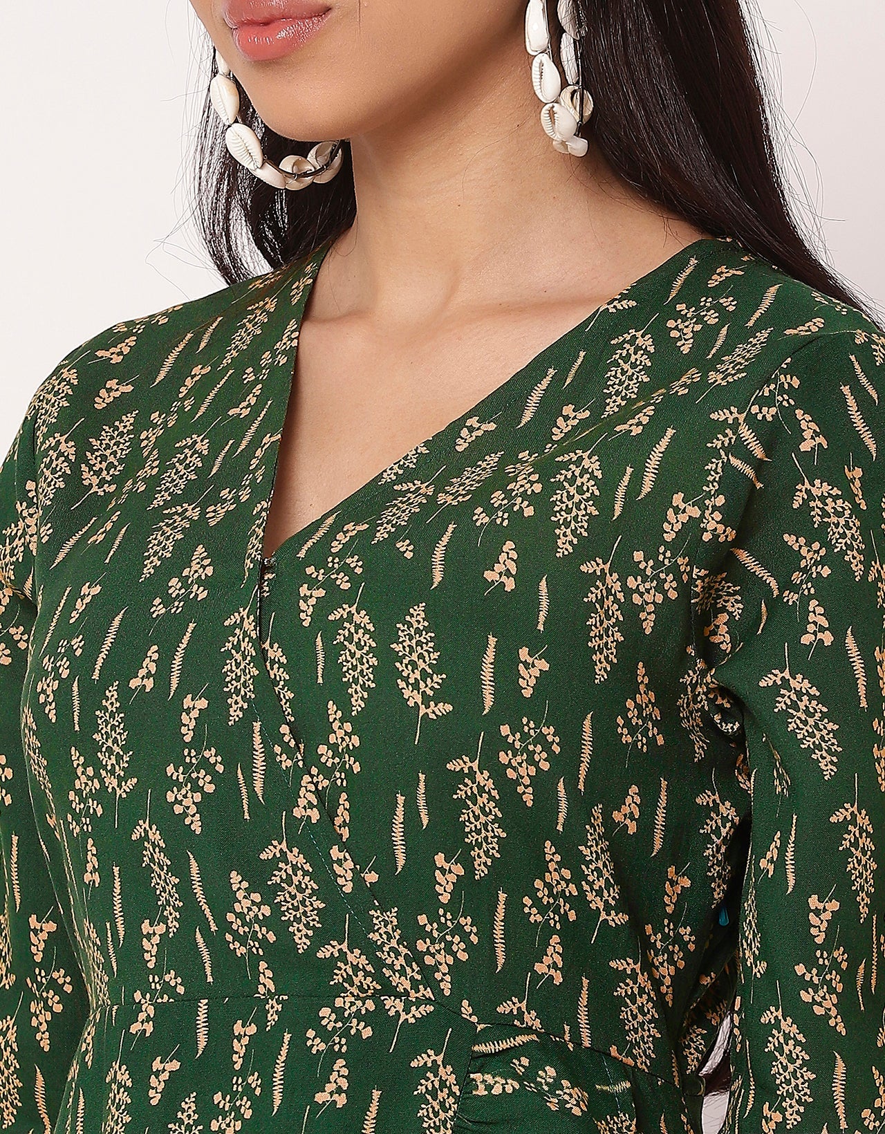 V Neck Printed Rayon quarter sleeve Wrap Dress