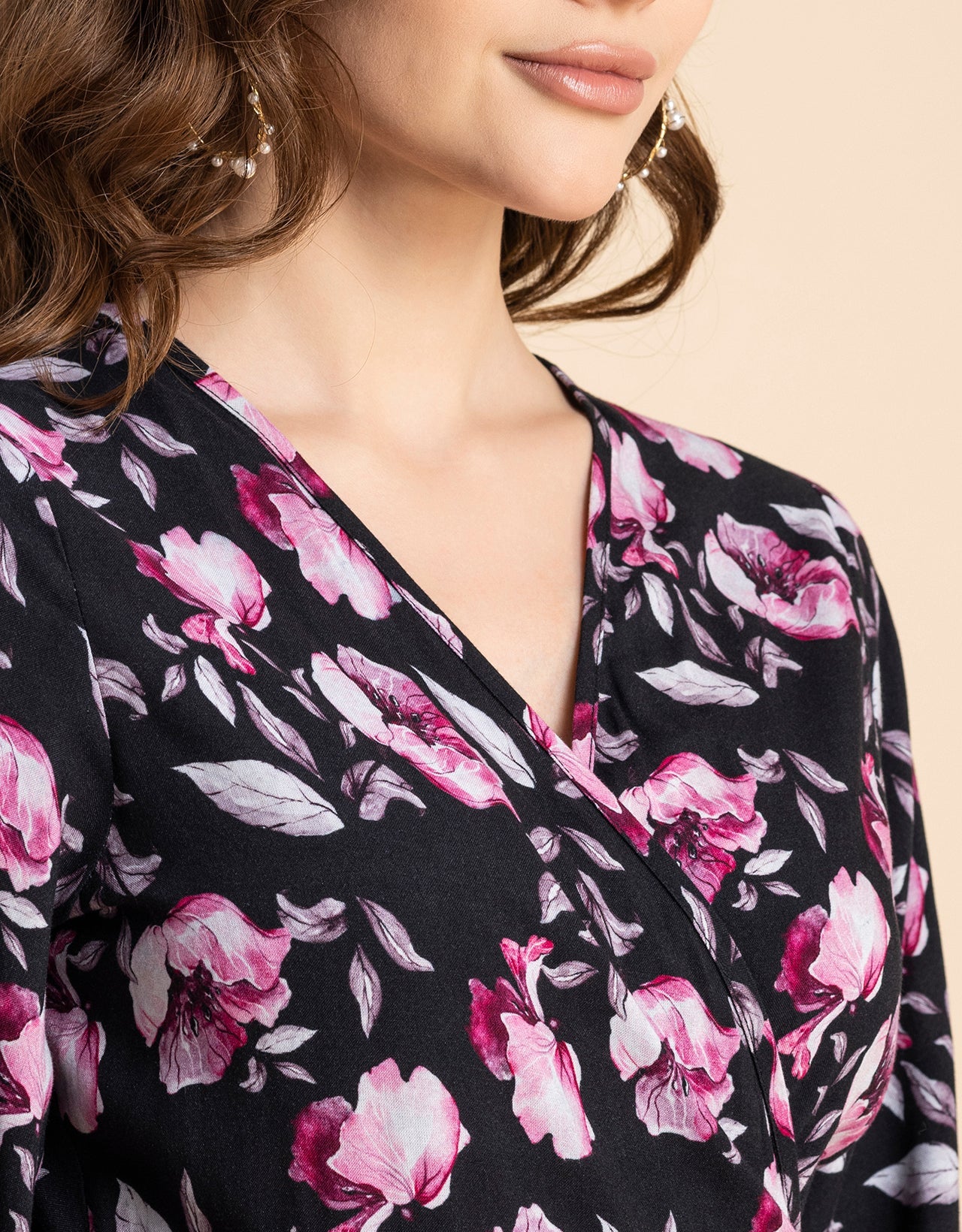 V Neck Printed Rayon quarter sleeve Wrap Dress
