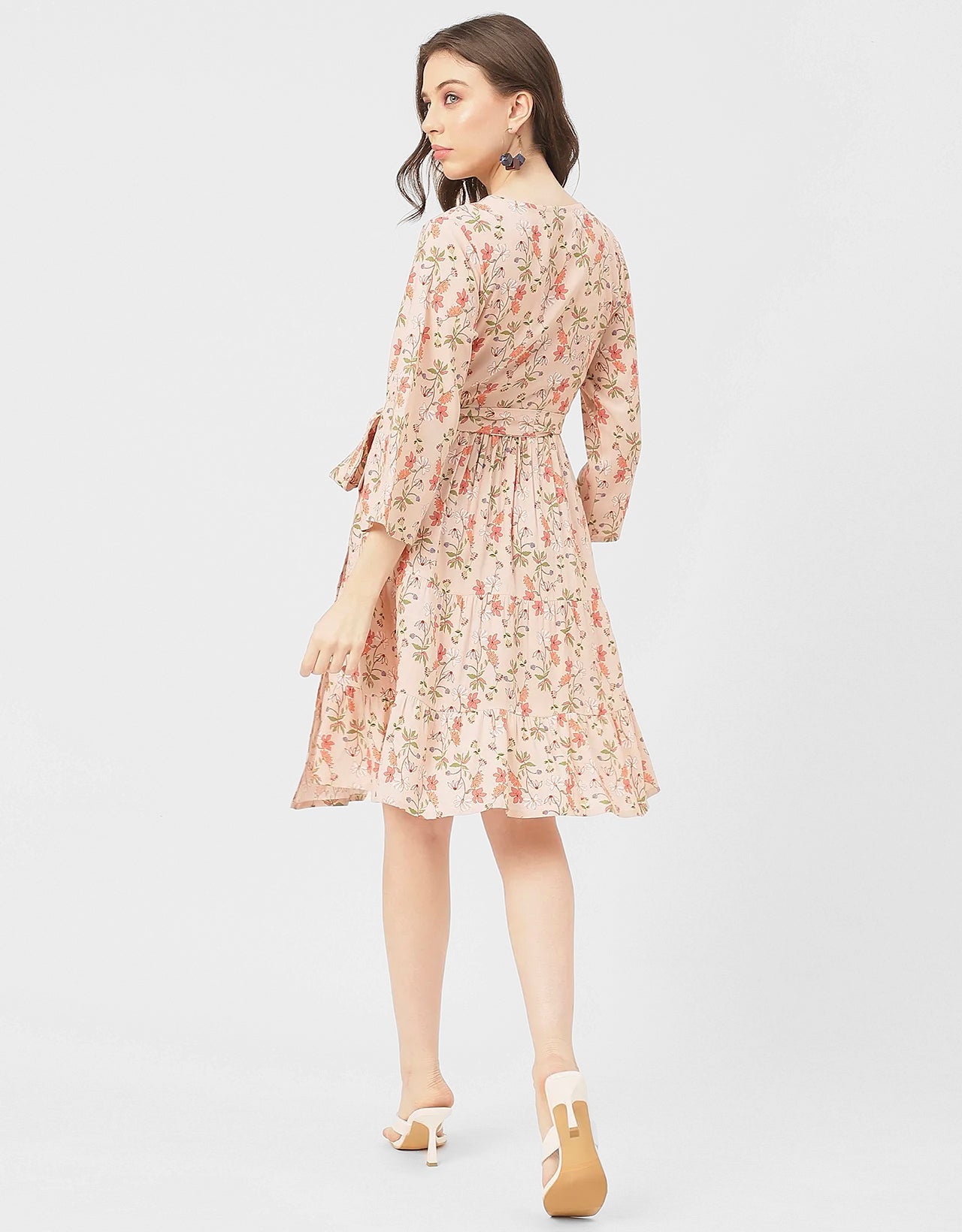 V Neck Printed Rayon quarter sleeve Wrap Dress
