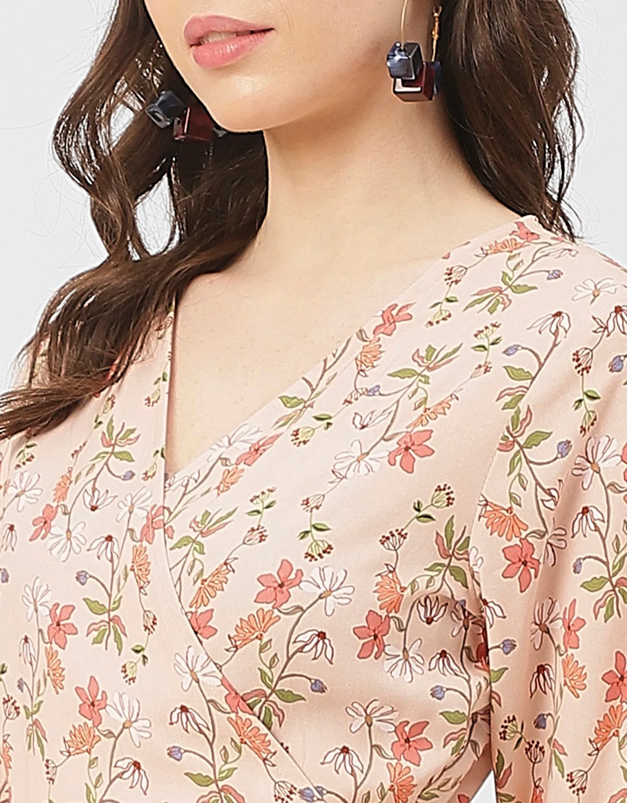 V Neck Printed Rayon quarter sleeve Wrap Dress