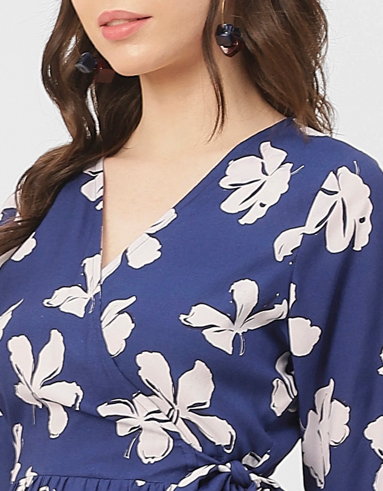 V Neck Printed Rayon quarter sleeve Wrap Dress