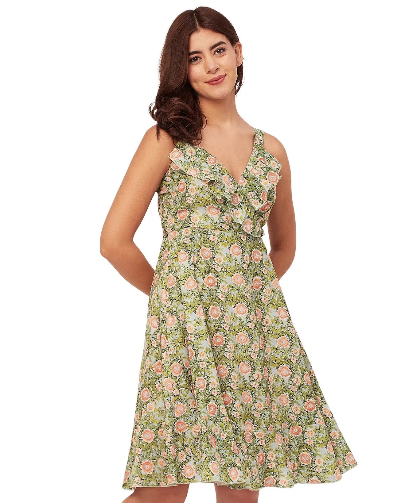 V Neck Sleeveless Printed Georgette Dress