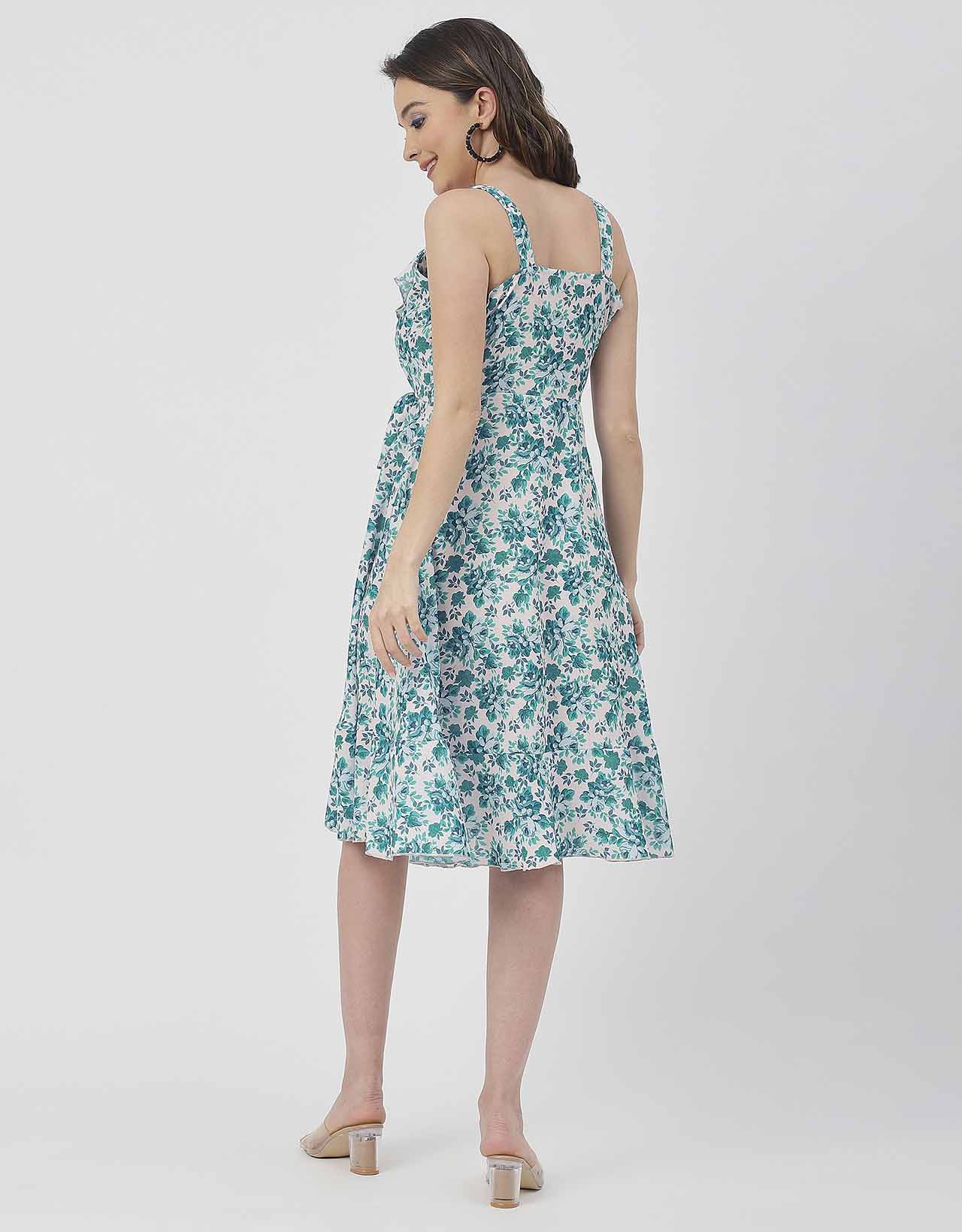 V Neck Sleeveless Printed Georgette Dress