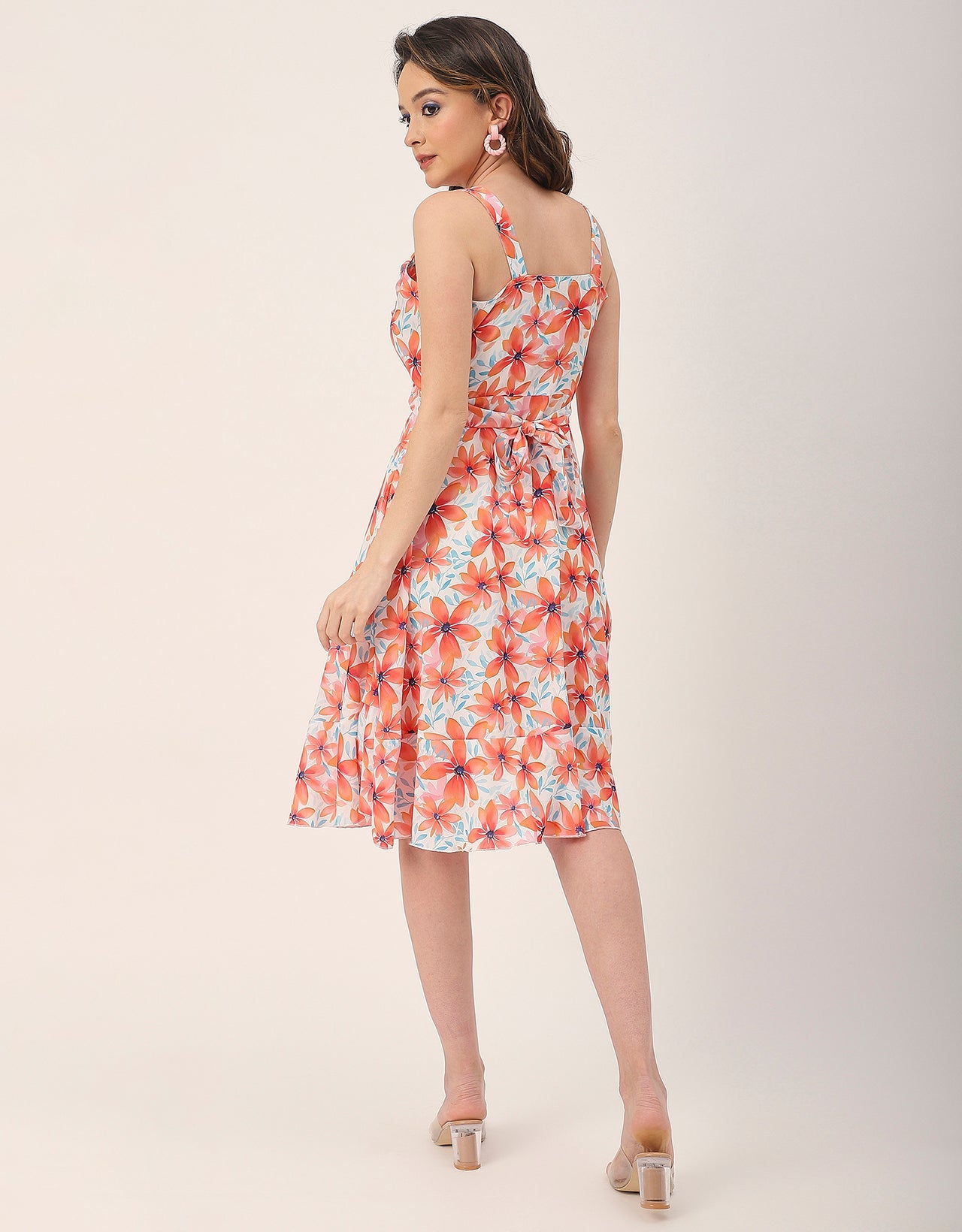 V Neck Sleeveless Printed Georgette Dress
