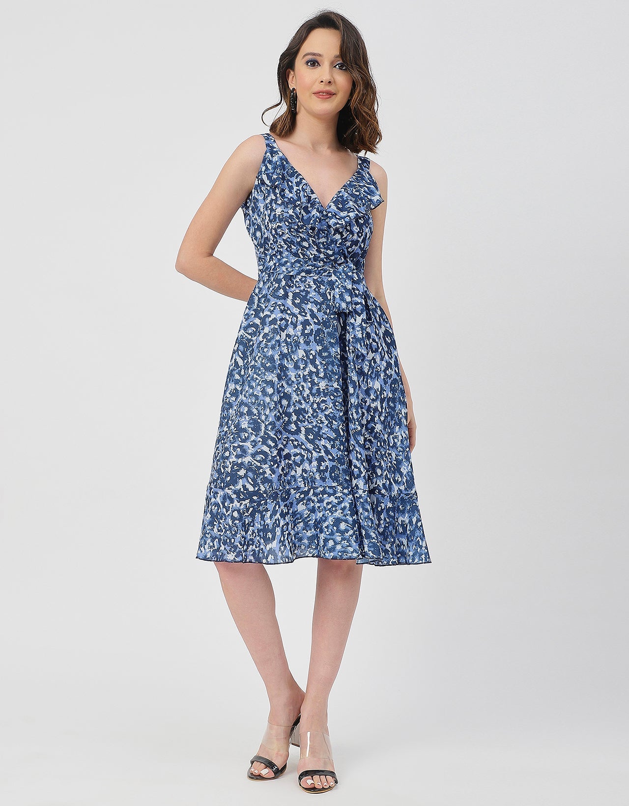V Neck Sleeveless Printed Georgette Dress
