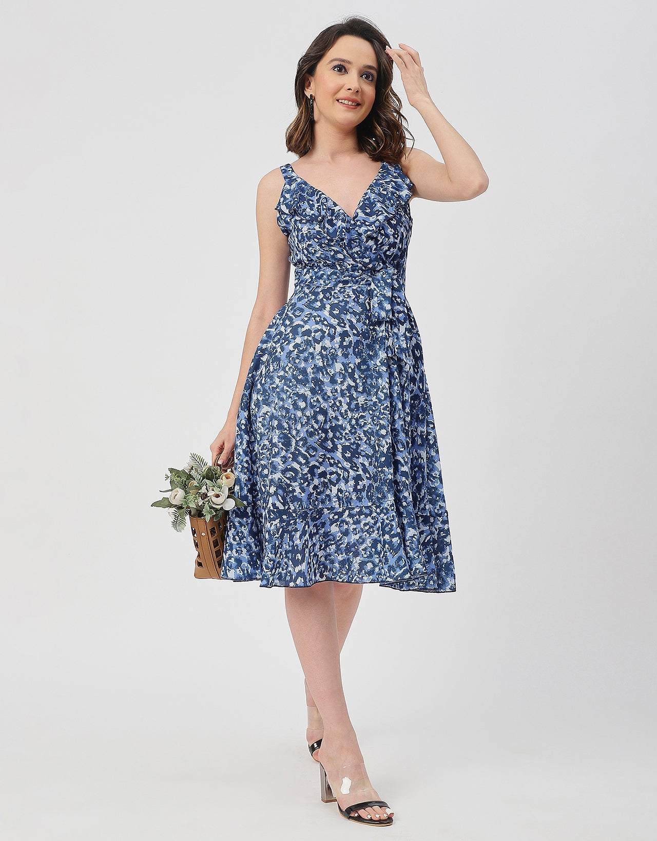V Neck Sleeveless Printed Georgette Dress