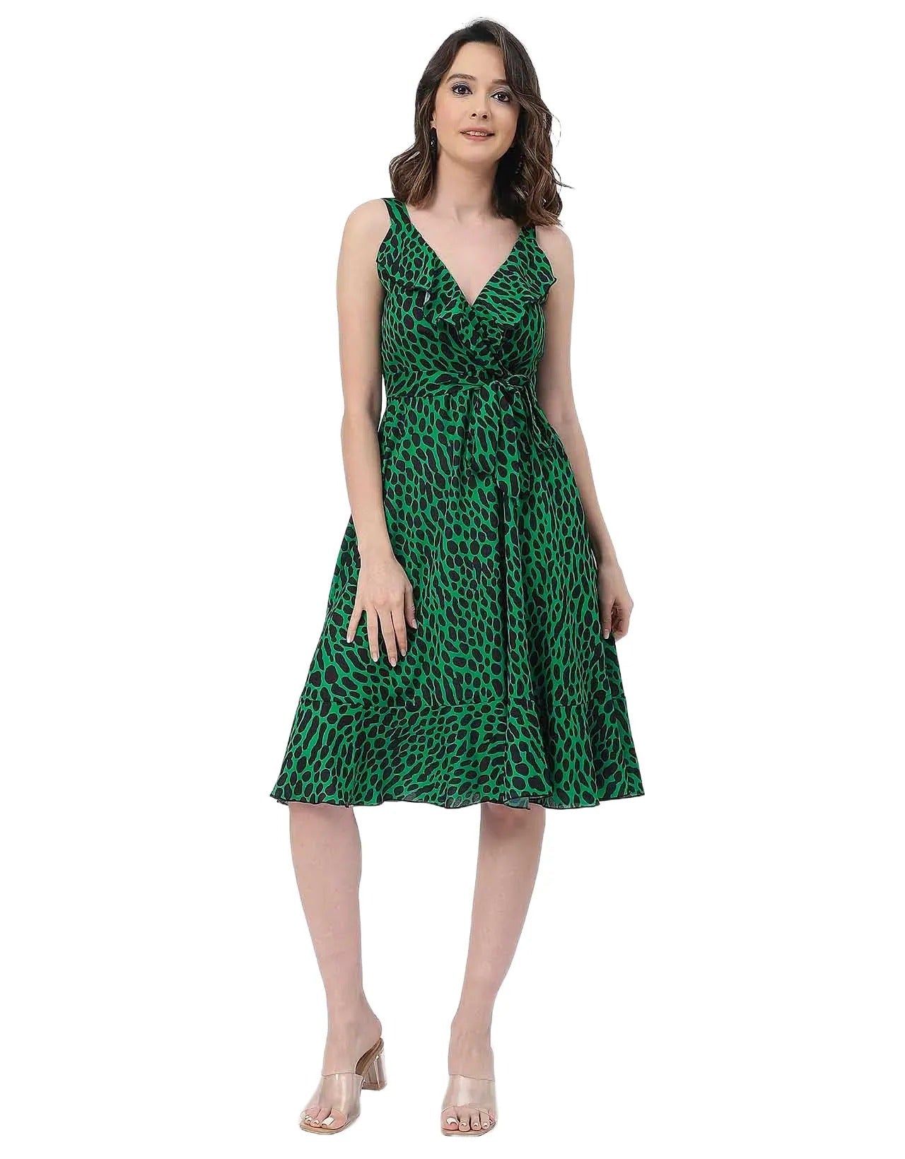 V Neck Sleeveless Printed Georgette Dress
