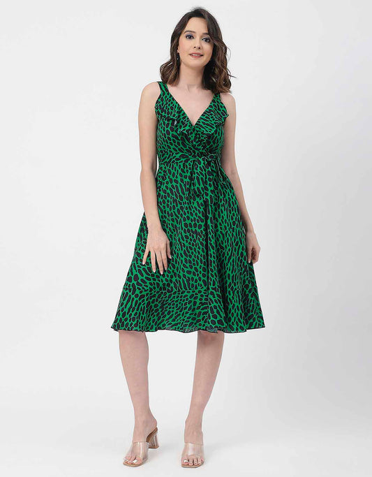 V Neck Sleeveless Printed Georgette Dress