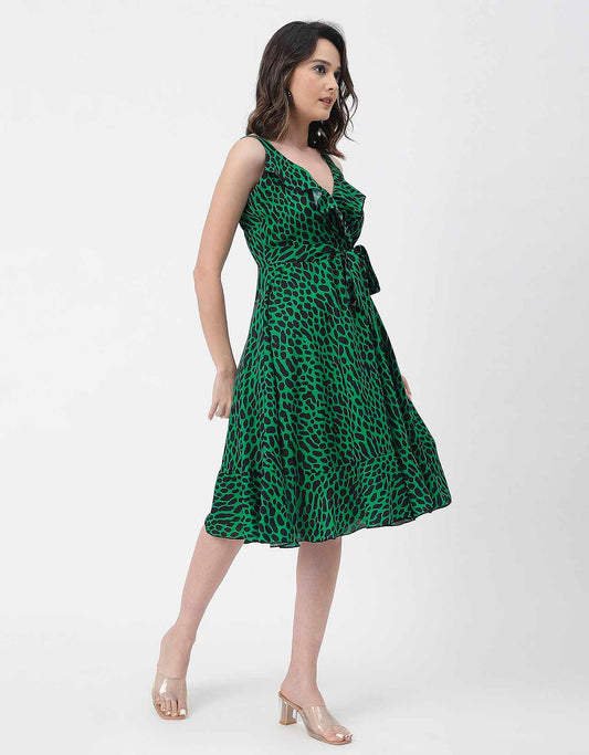 V Neck Sleeveless Printed Georgette Dress