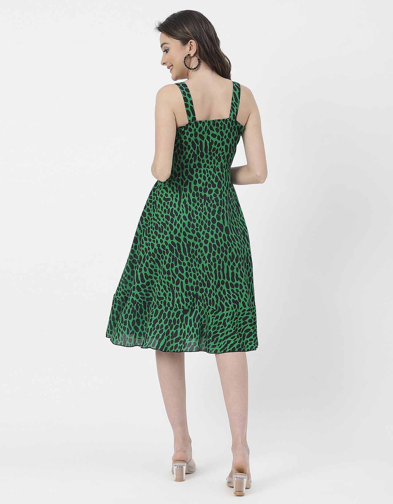 V Neck Sleeveless Printed Georgette Dress
