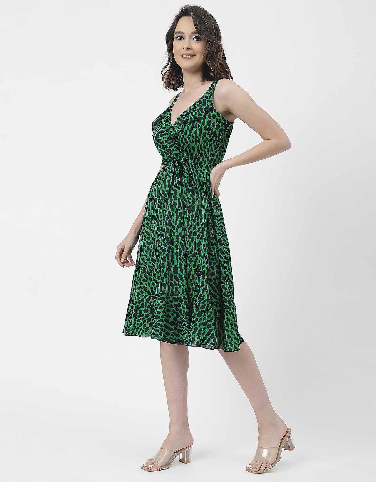 V Neck Sleeveless Printed Georgette Dress