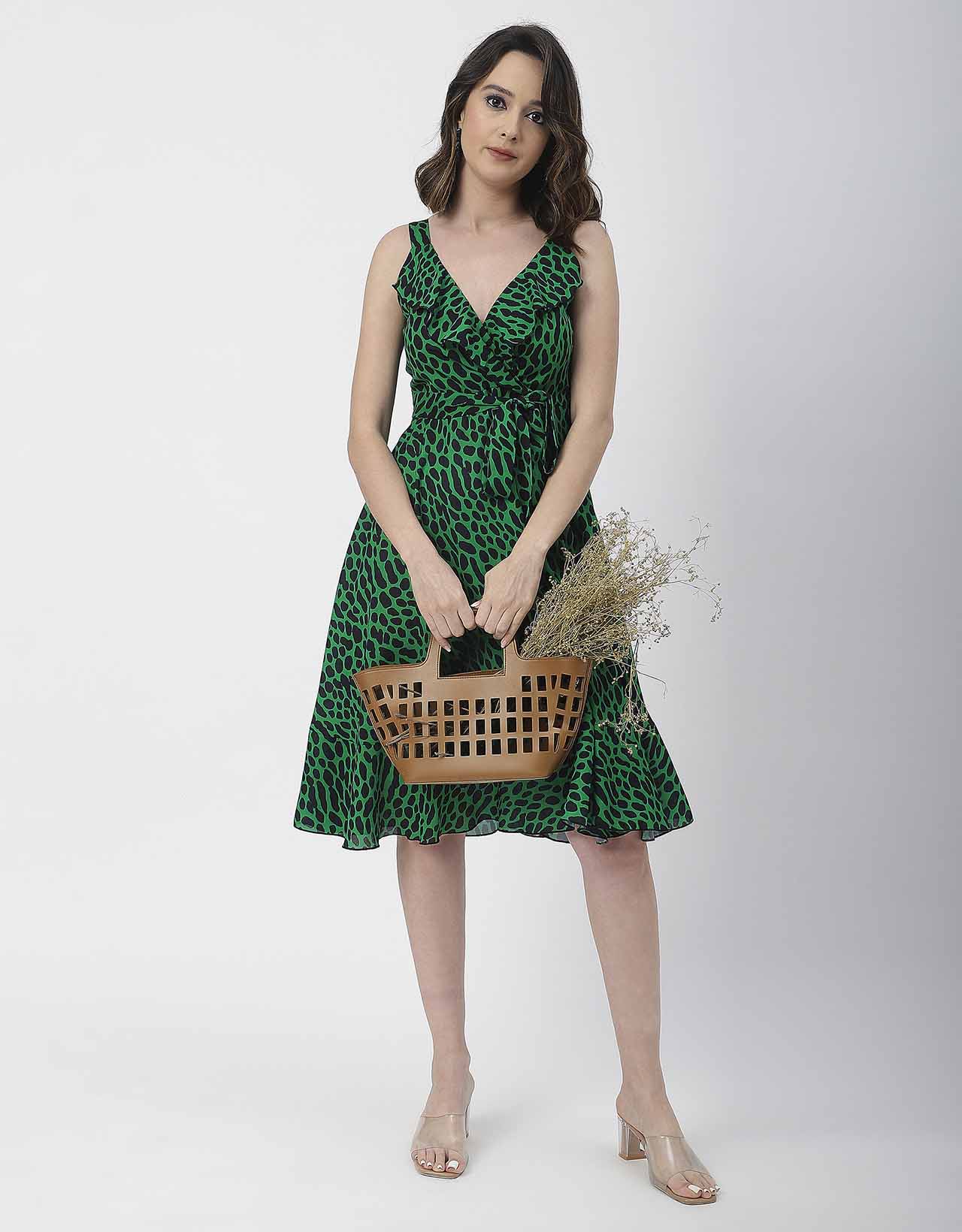 V Neck Sleeveless Printed Georgette Dress