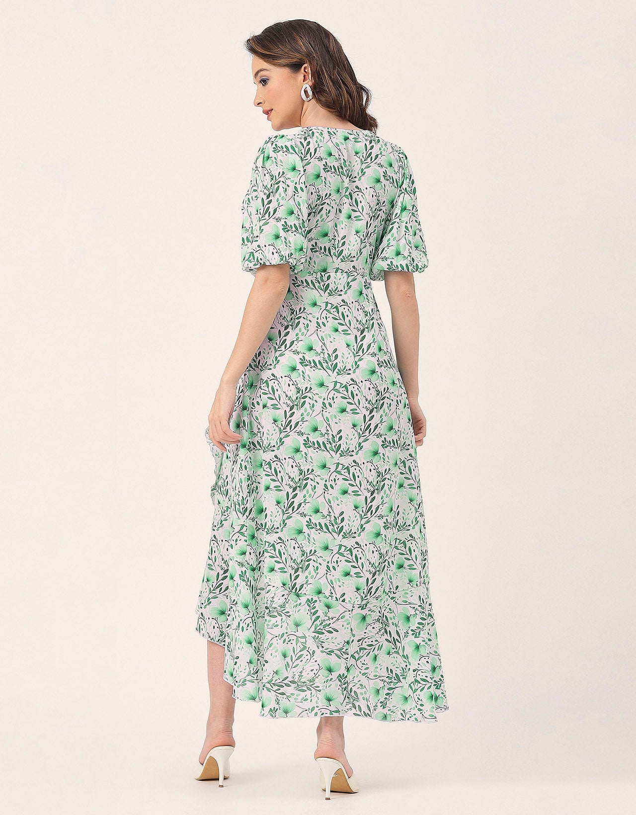V Neck Wrap Printed Georgette Short Sleeve Dress