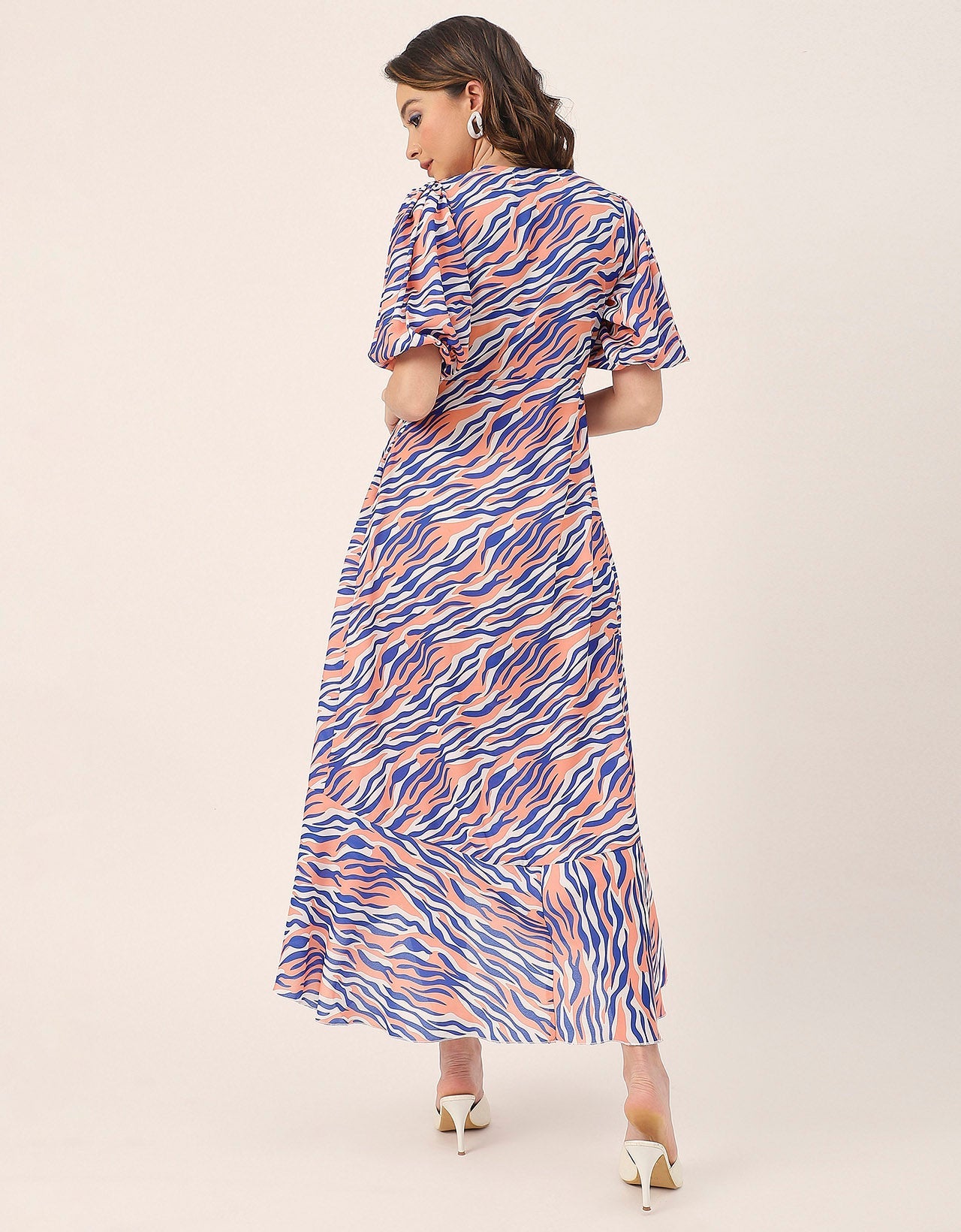 V Neck Wrap Printed Georgette Short Sleeve Dress