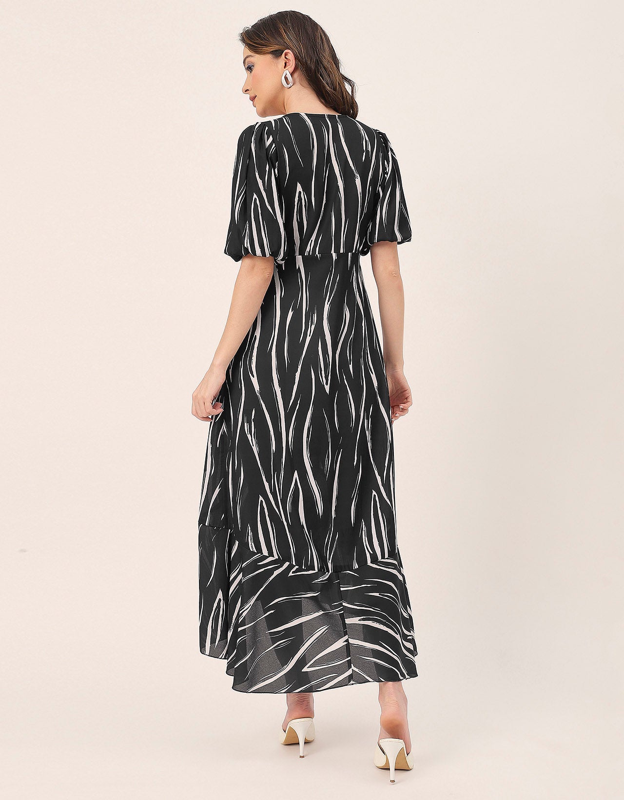 V Neck Wrap Printed Georgette Short Sleeve Dress