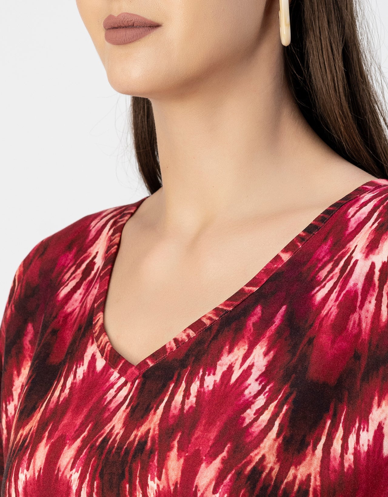 V Neck Short Sleeve Printed Rayon Dress