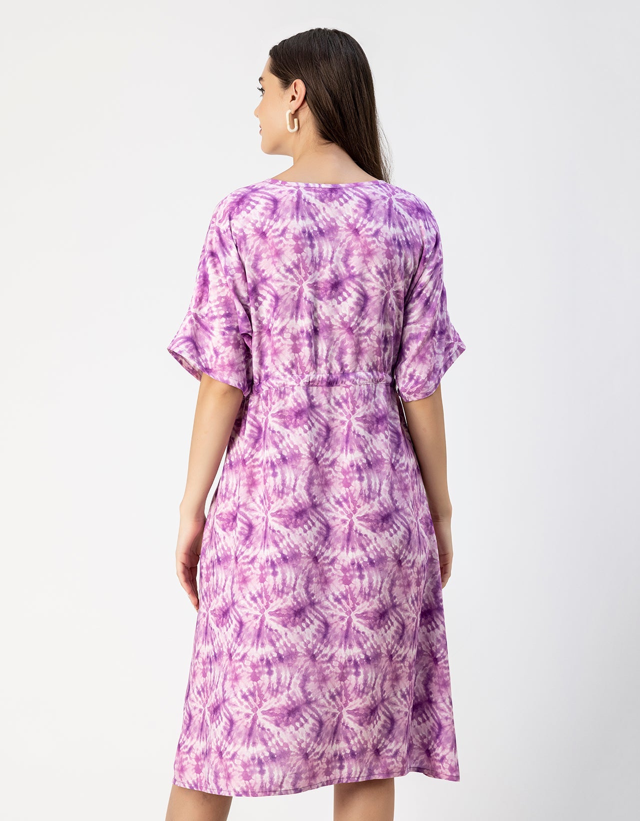 V Neck Short Sleeve Printed Rayon Dress