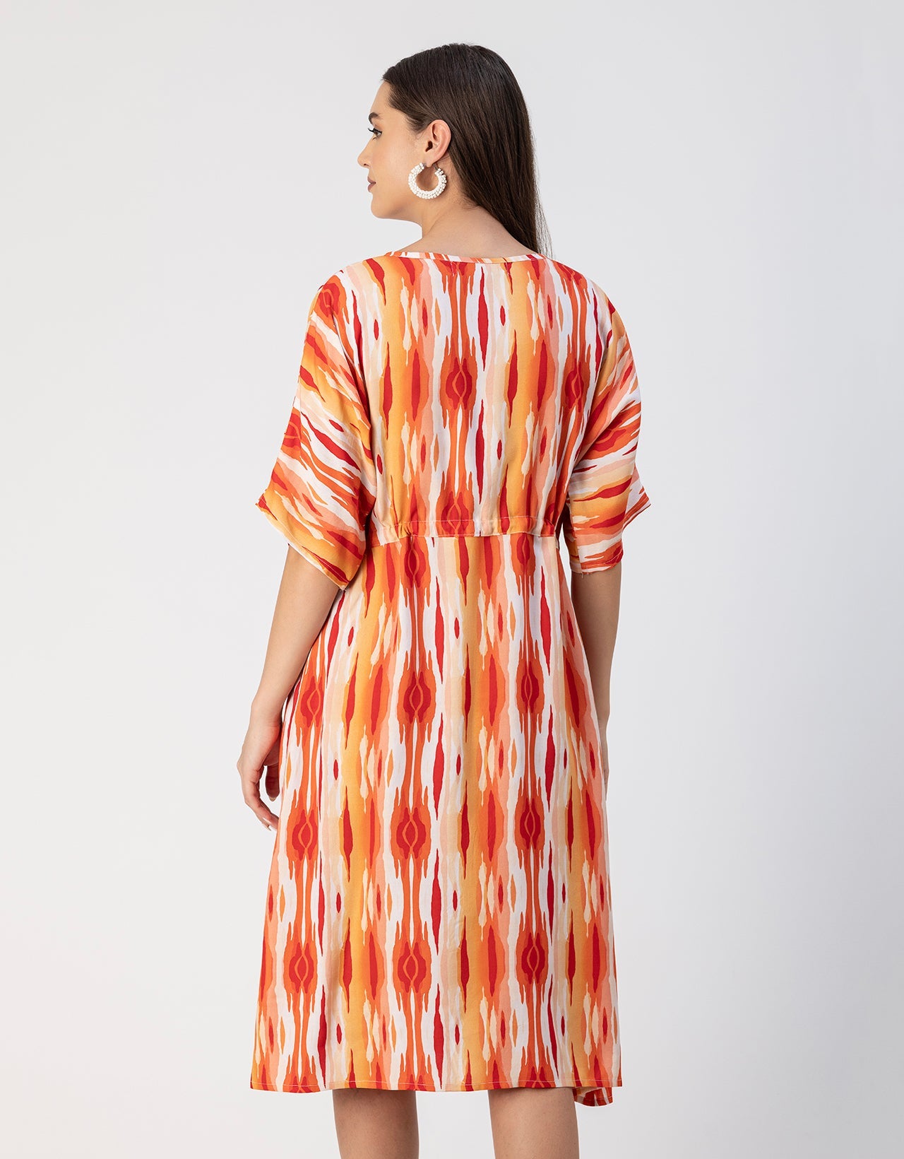 V Neck Short Sleeve Printed Rayon Dress