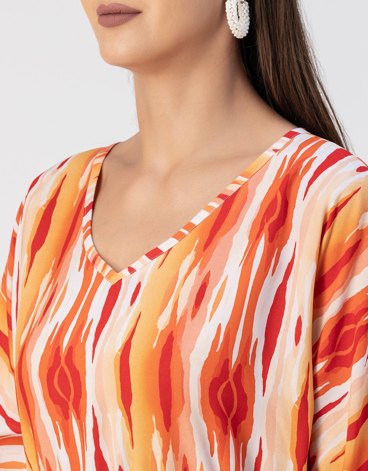 V Neck Short Sleeve Printed Rayon Dress
