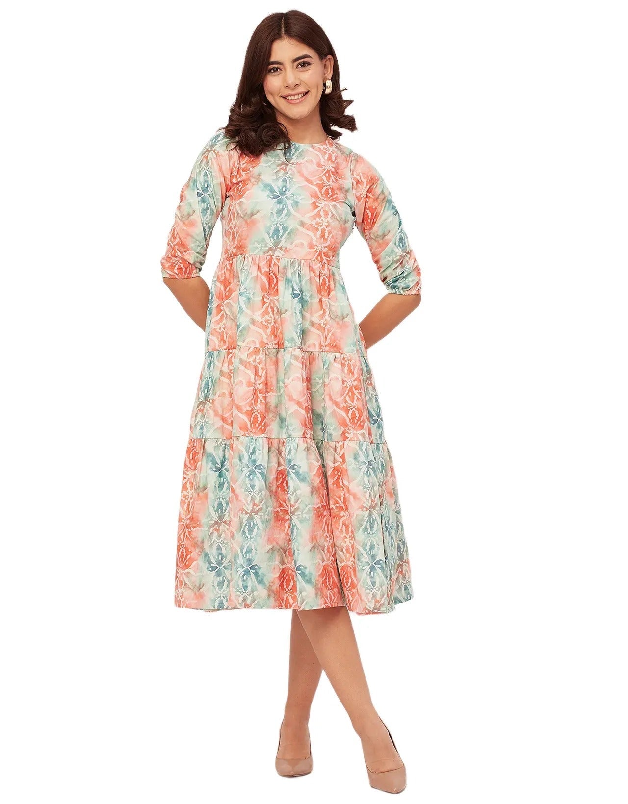 Raglan Sleeves Printed Rayon Dress