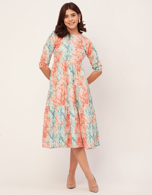 Raglan Sleeves Printed Rayon Dress