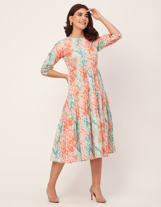 Raglan Sleeves Printed Rayon Dress